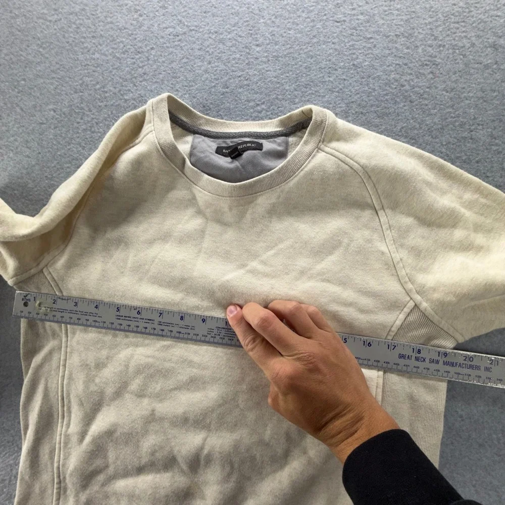 Banana Republic Mens Small Cream Raglan Crewneck Sweatshirt Ribbed Side Panels